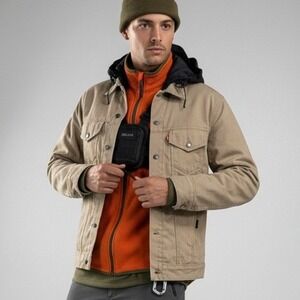 Levi's Men's Tan Canvas Hooded Jacket Size Medium Utility Workwear Back Pocket‎